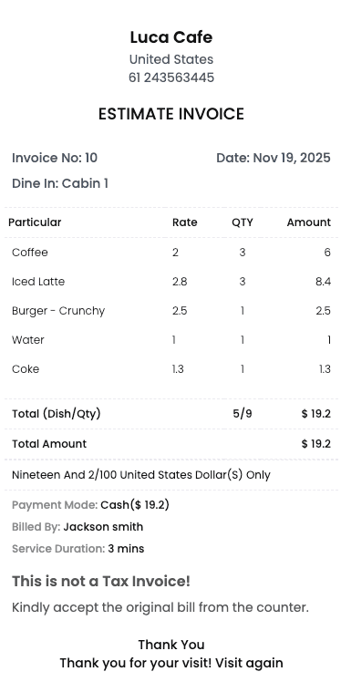 RestroX billing interface with easy checkout process